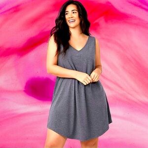 Women’s plus-size Charcoal Gray Sleeveless Stretchy V-neck Mini Dress❤️❤️3X